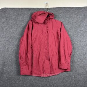 LL Bean Jacket Womens Large Petite Red H2OFF Hooded Rain Coat Waterproof Hiking